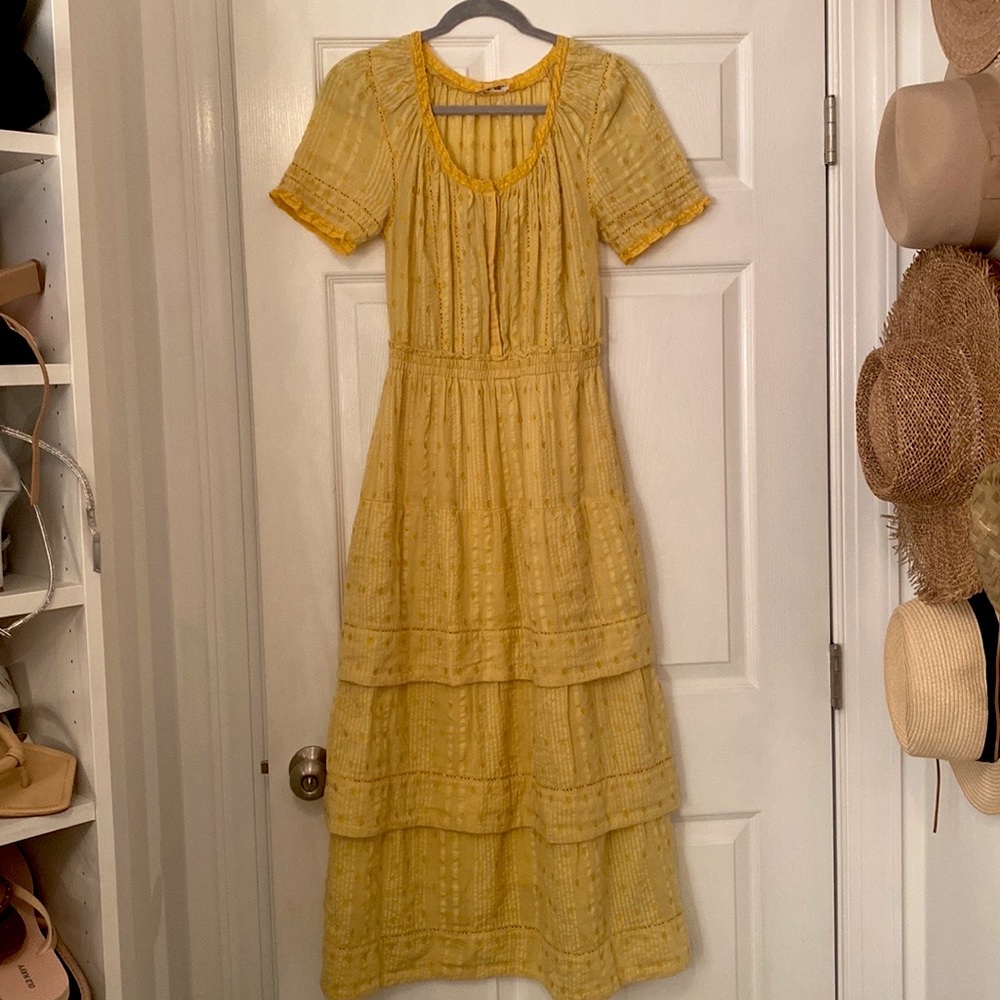 Sweet Cottagecore LoveShackFancy Mustard Yellow Ruffle Maxi Dress - Picture 3 of 5